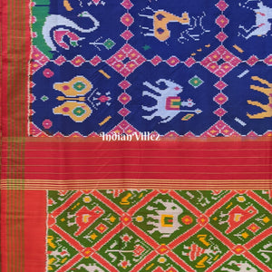 Blue Colour With Jungle Animals Theme Pochampally Ikat Silk Saree