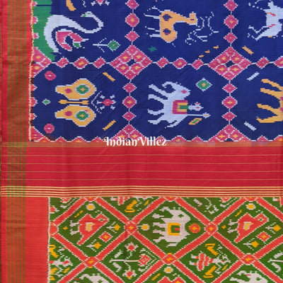 Blue Colour With Jungle Animals Theme Pochampally Ikat Silk Saree