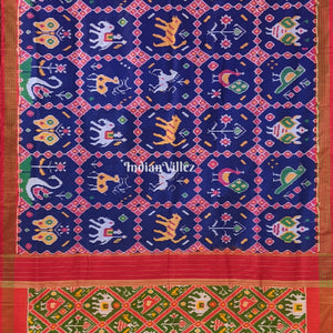 Blue Colour With Jungle Animals Theme Pochampally Ikat Silk Saree