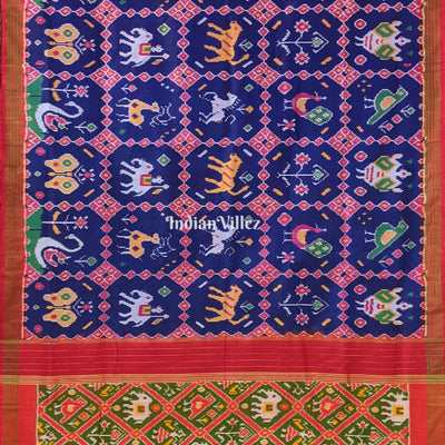 Blue Colour With Jungle Animals Theme Pochampally Ikat Silk Saree