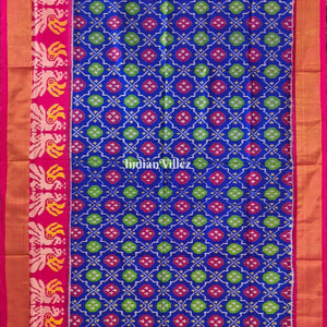 Blue Colour With Jungle Animals Theme Pochampally Ikat Silk Saree