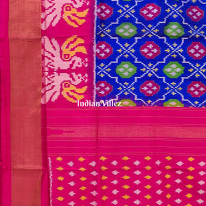 Blue Colour With Pink Anchal Pochampally Ikat Silk Saree