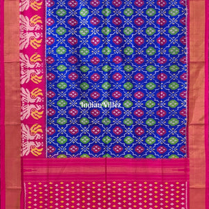 Blue Colour With Pink Anchal Pochampally Ikat Silk Saree