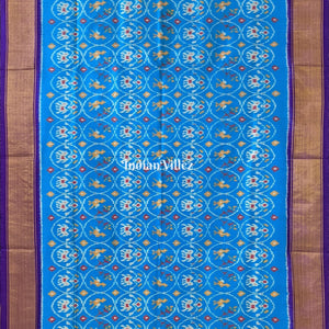 Sky Blue With Elephant Theam Pochampally Ikat Silk Saree