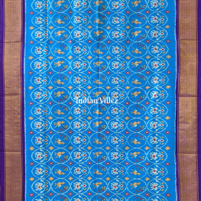 Sky Blue With Elephant Theam Pochampally Ikat Silk Saree