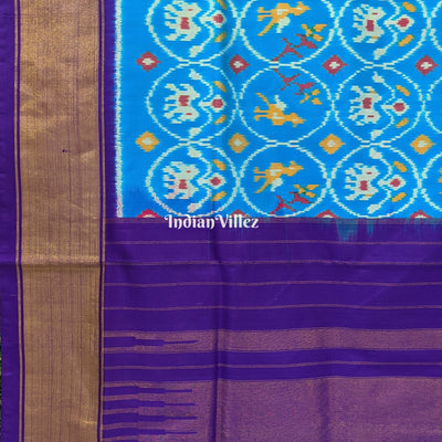 Sky Blue With Elephant Theam Pochampally Ikat Silk Saree