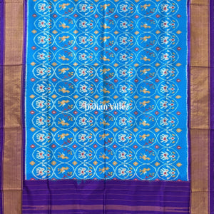 Sky Blue With Elephant Theam Pochampally Ikat Silk Saree