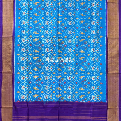 Sky Blue With Elephant Theam Pochampally Ikat Silk Saree