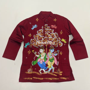 Cherry Red Boys Nartaki Theme Pattachitra Kids Kurta & Pyjama Set