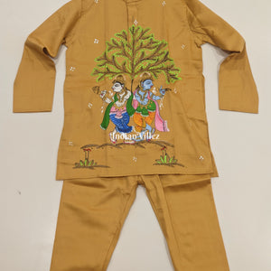 Saffron Yellow  Boys Nartaki Theme Pattachitra Kids Kurta & Pyjama Set
