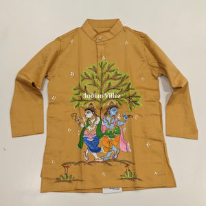 Saffron Yellow  Boys Nartaki Theme Pattachitra Kids Kurta & Pyjama Set