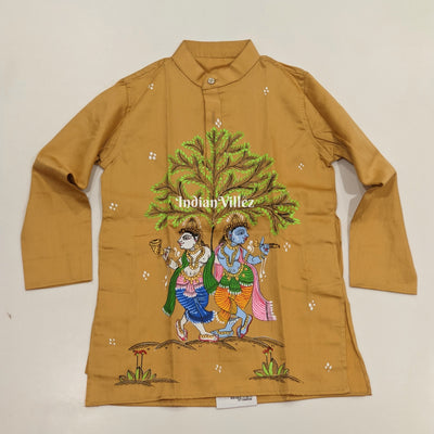 Saffron Yellow  Boys Nartaki Theme Pattachitra Kids Kurta & Pyjama Set