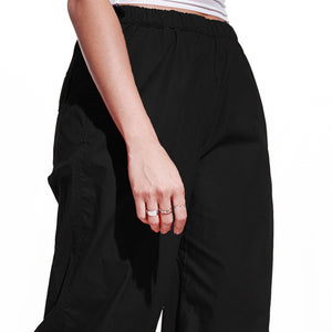 Mesh top and Black parachute pant set