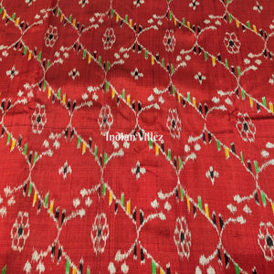 Red with Flower Dali Theme Handloom Silk Ikat Fabric