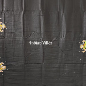 Black Ramayana Theme Hand-Painted Pattachitra Saree (Pre Order)