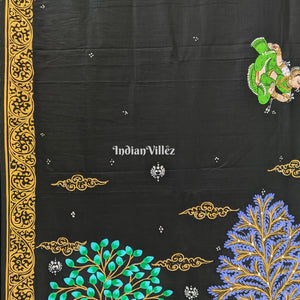 Black Ramayana Theme Hand-Painted Pattachitra Saree (Pre Order)