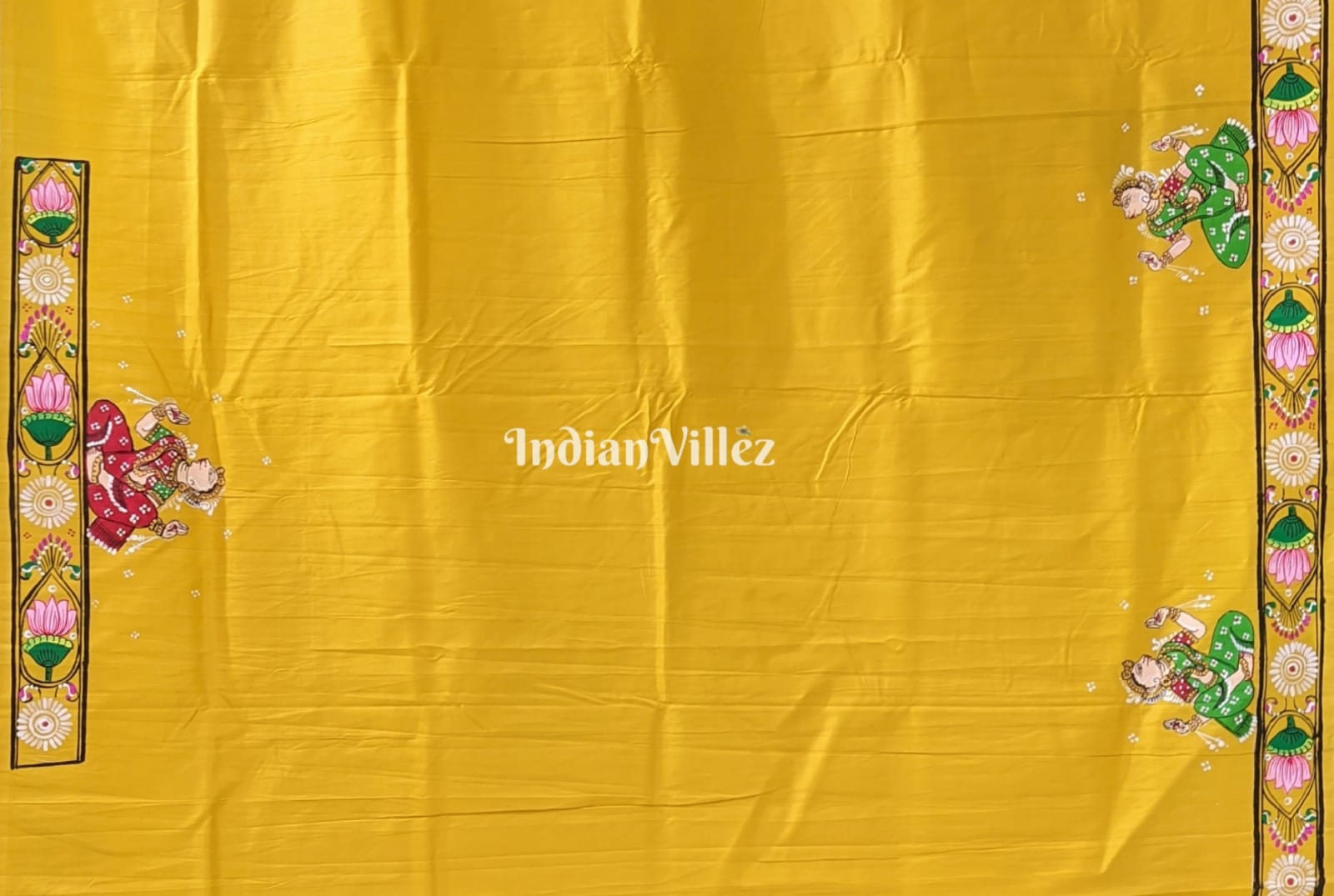 Lemon Yellow Ramayana Theme Pattachitra Saree