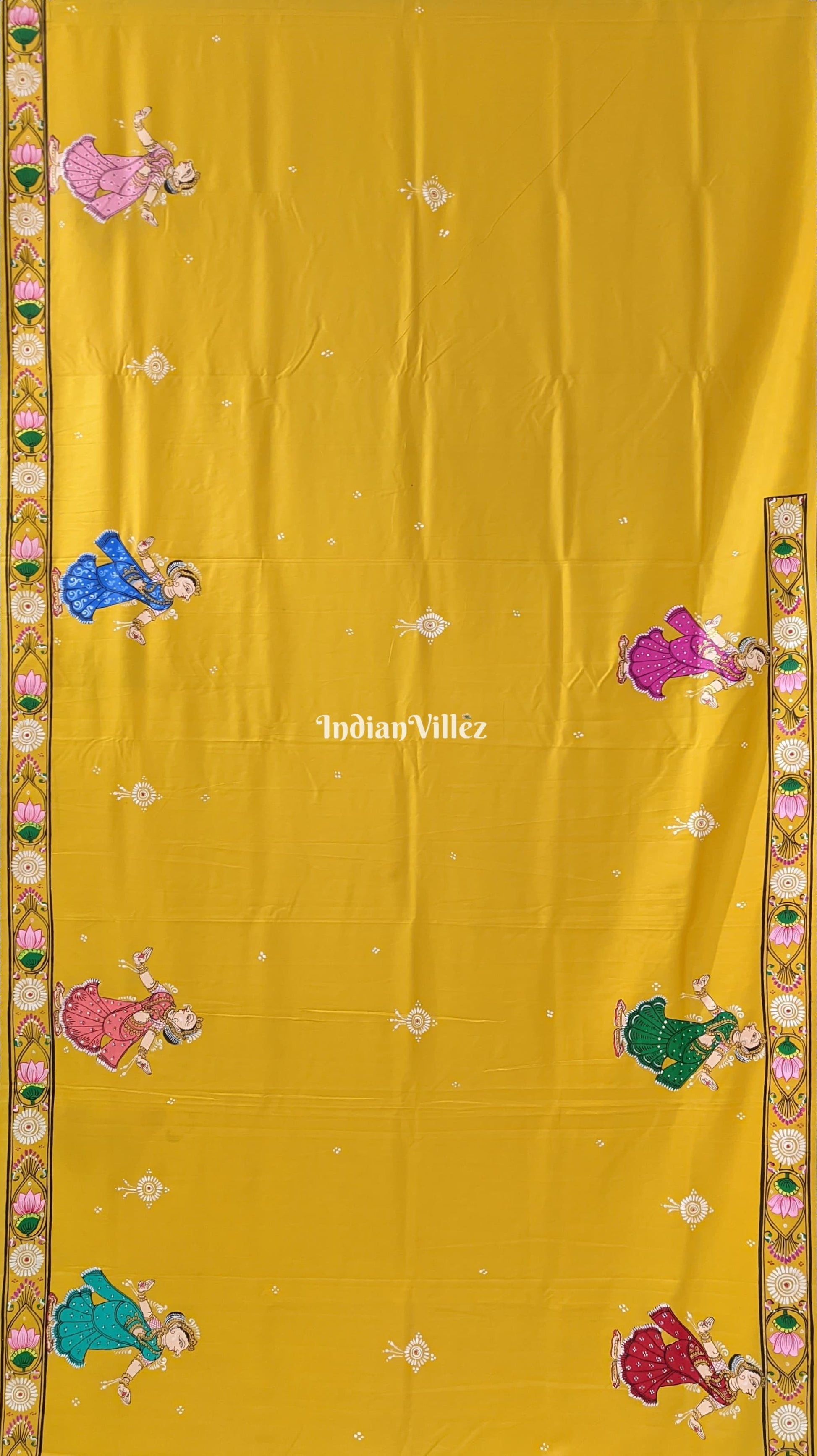 Lemon Yellow Ramayana Theme Pattachitra Saree