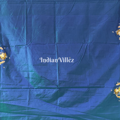 Peacock Blue Radha Krishna Boita Rasa Hand-Painted Pattachitra Saree