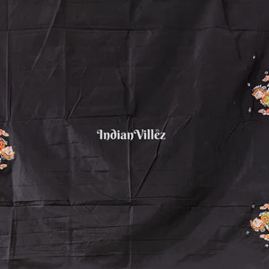 Black Elephant & Shringar Ras Hand-Painted Pattachitra Saree