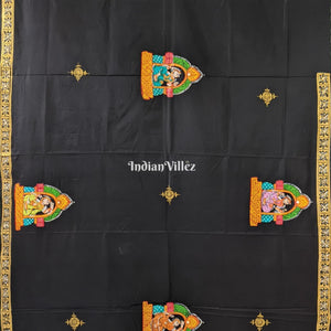Black Elephant & Shringar Ras Hand-Painted Pattachitra Saree