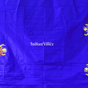 Blue Marriage Theme Hand-Painted Pattachitra Saree (Pre Order)