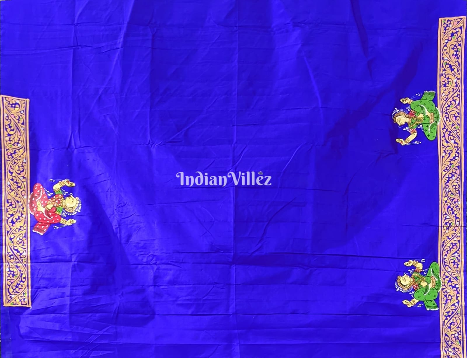 Blue Marriage Theme Hand-Painted Pattachitra Saree (Pre Order)