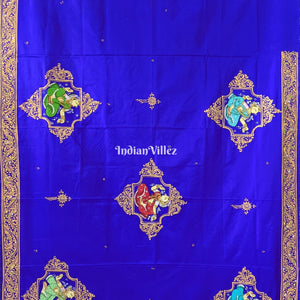 Blue Marriage Theme Hand-Painted Pattachitra Saree (Pre Order)