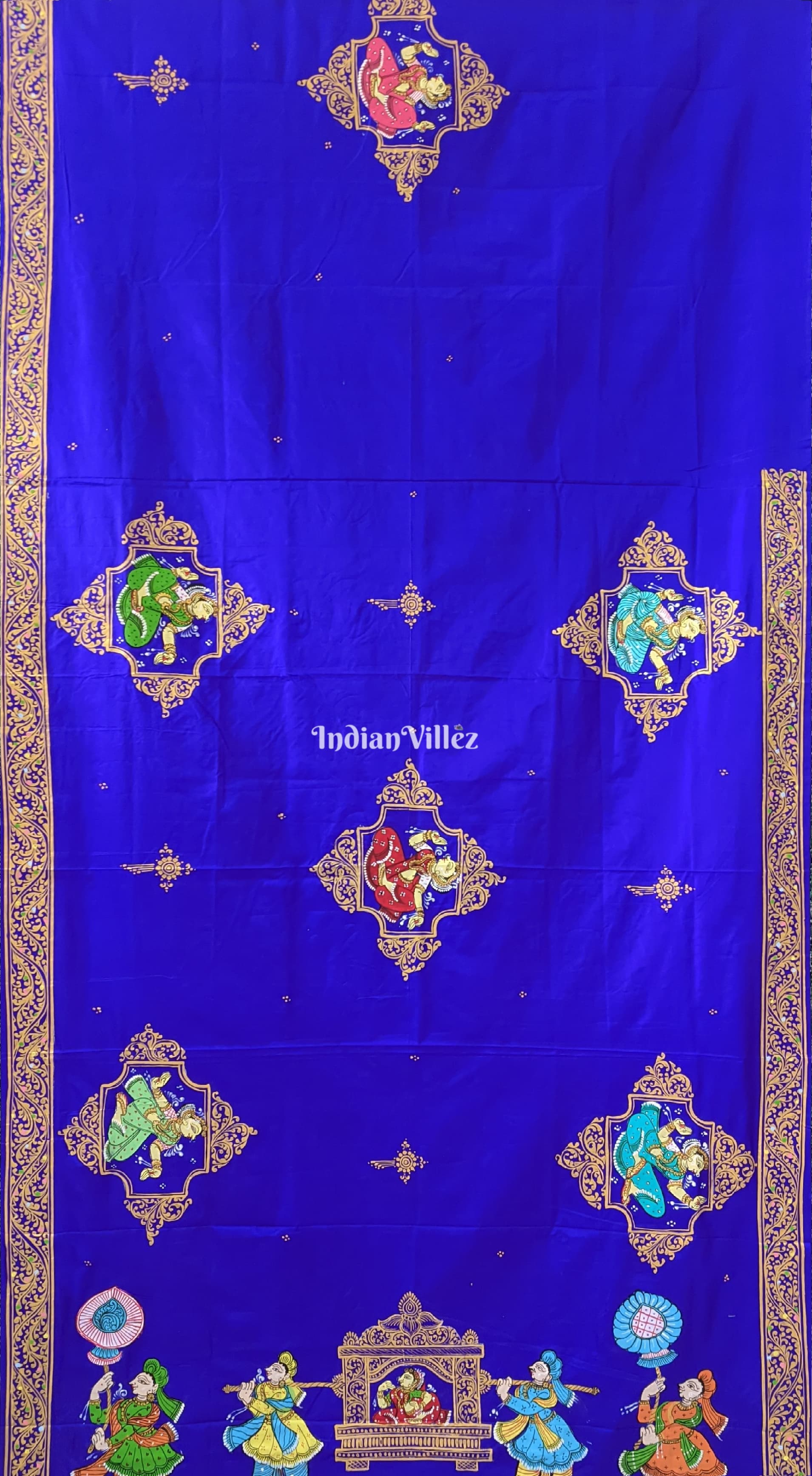 Blue Marriage Theme Hand-Painted Pattachitra Saree (Pre Order)