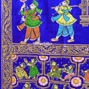 Blue Marriage Theme Hand-Painted Pattachitra Saree (Pre Order)