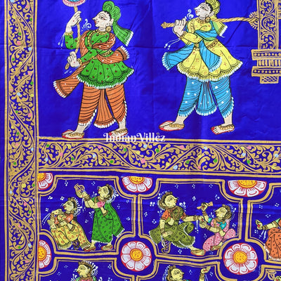 Blue Marriage Theme Hand-Painted Pattachitra Saree (Pre Order)