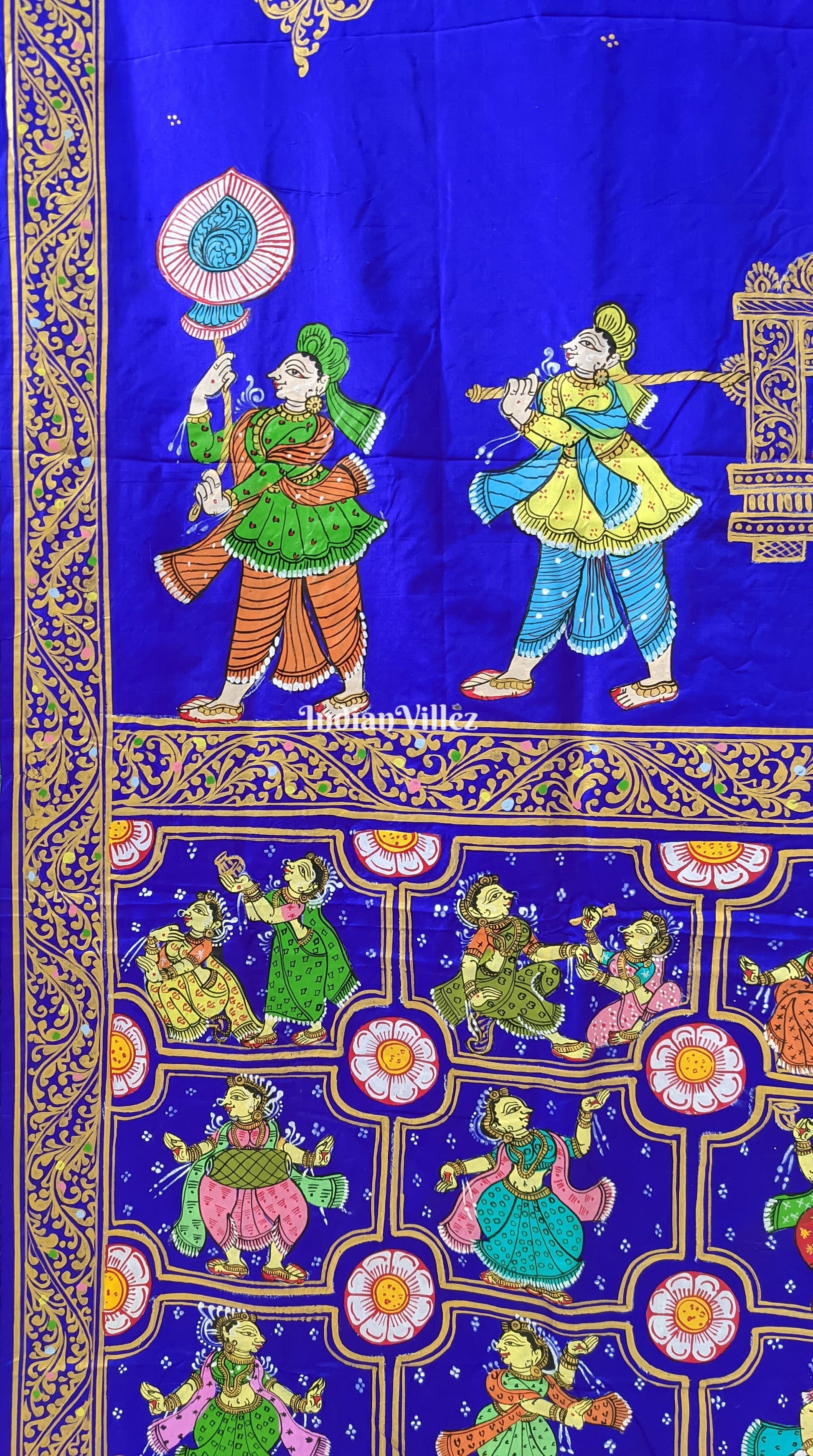Blue Marriage Theme Hand-Painted Pattachitra Saree (Pre Order)