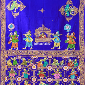 Blue Marriage Theme Hand-Painted Pattachitra Saree (Pre Order)
