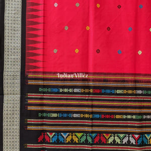 Red Black Dolabedi Sambalpuri Bomkai Silk Saree