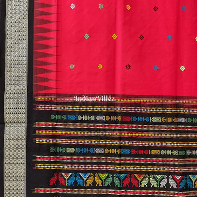 Red Black Dolabedi Sambalpuri Bomkai Silk Saree