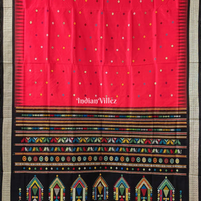 Red Black Dolabedi Sambalpuri Bomkai Silk Saree