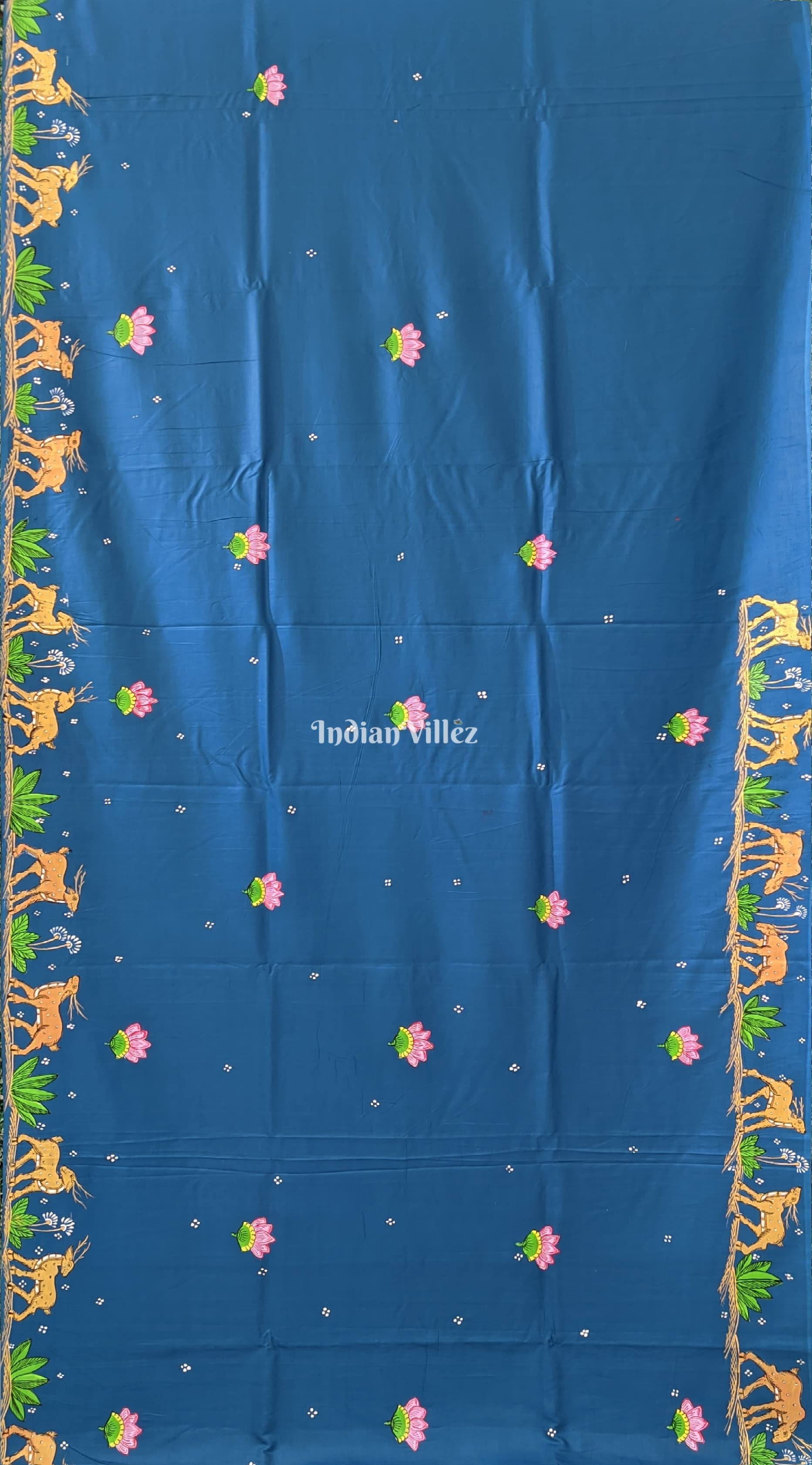 Sky Blue Ramayana Theme Pattachitra Saree (Pre Order)