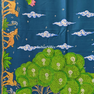 Sky Blue Ramayana Theme Pattachitra Saree (Pre Order)