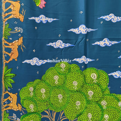 Sky Blue Ramayana Theme Pattachitra Saree (Pre Order)