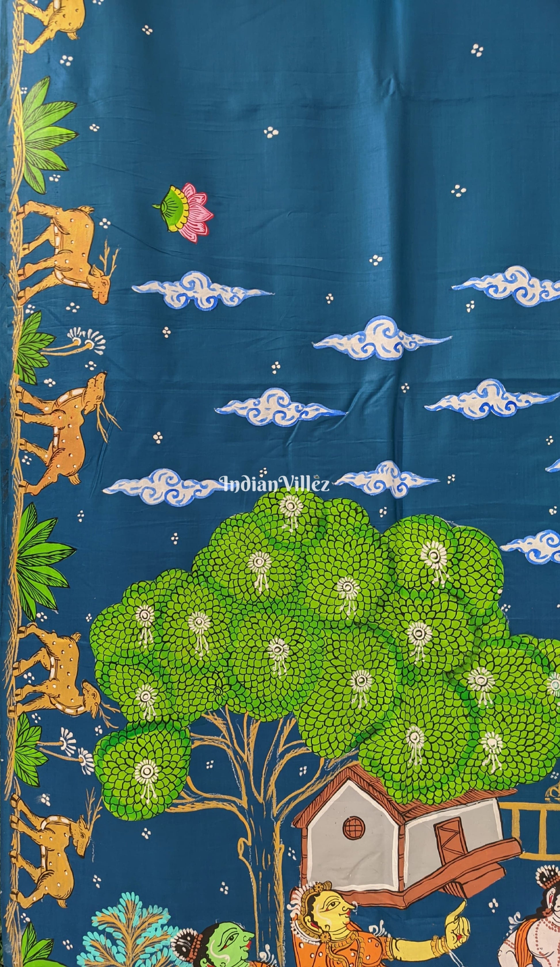 Sky Blue Ramayana Theme Pattachitra Saree (Pre Order)