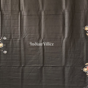 Black Ramayana Theme Hand-Painted Pattachitra Saree (Pre Order)