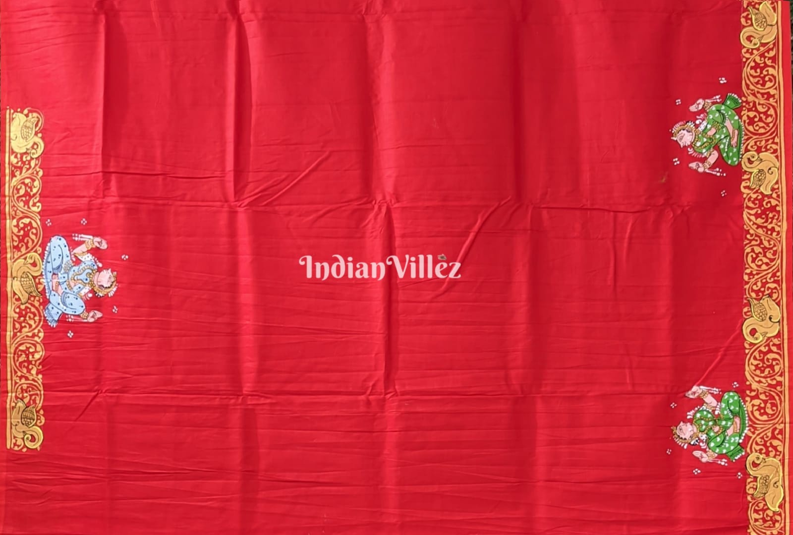 Red Ramayana Theme Pattachitra Saree