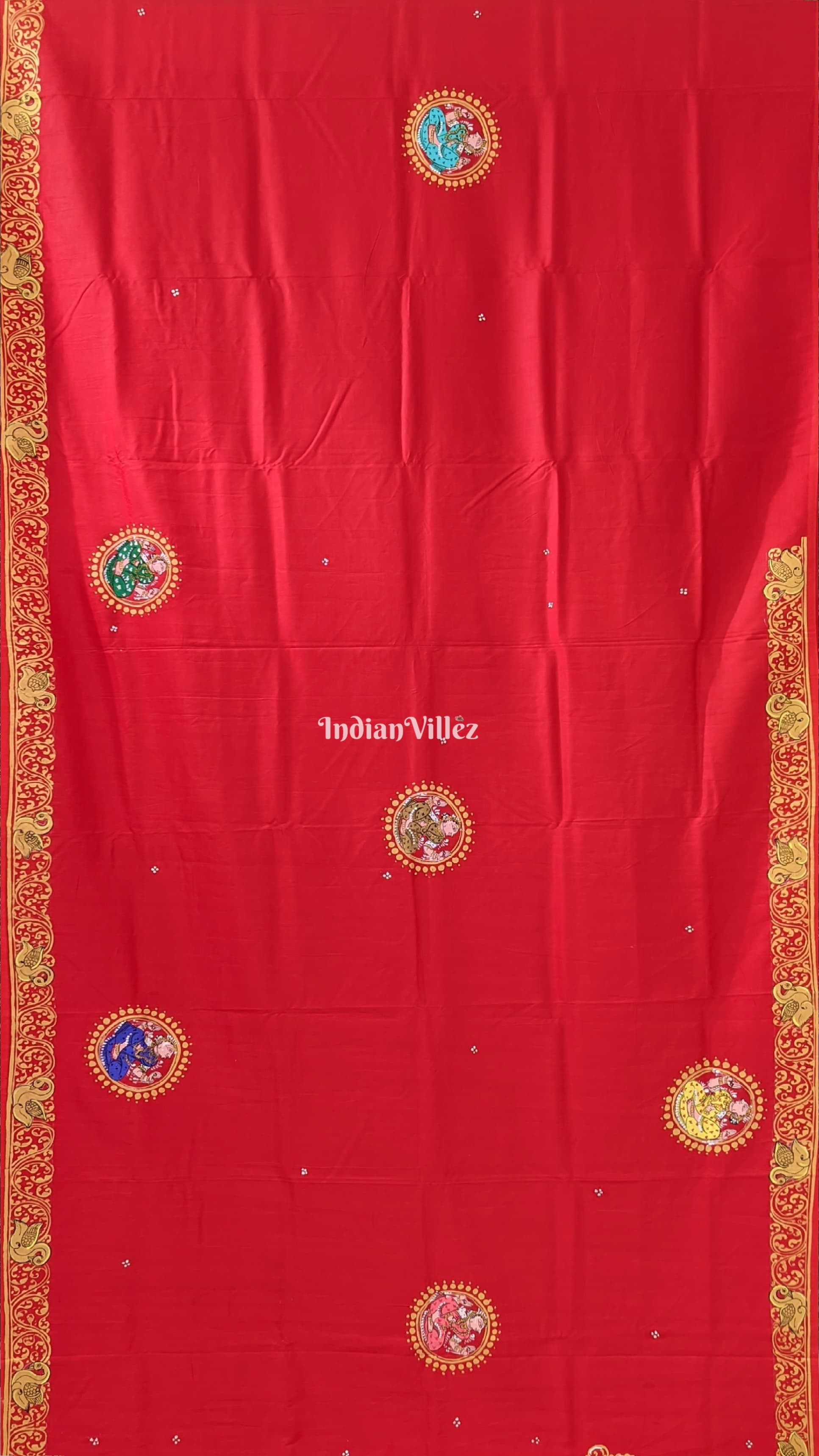 Red Ramayana Theme Pattachitra Saree