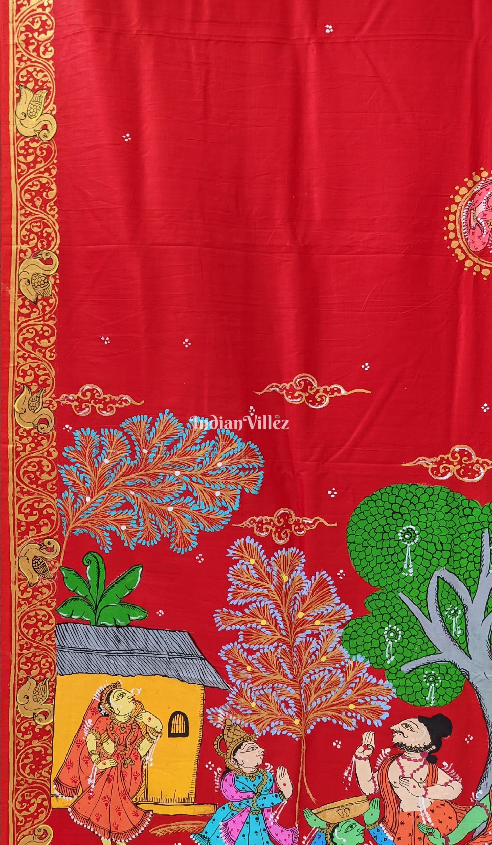 Red Ramayana Theme Pattachitra Saree