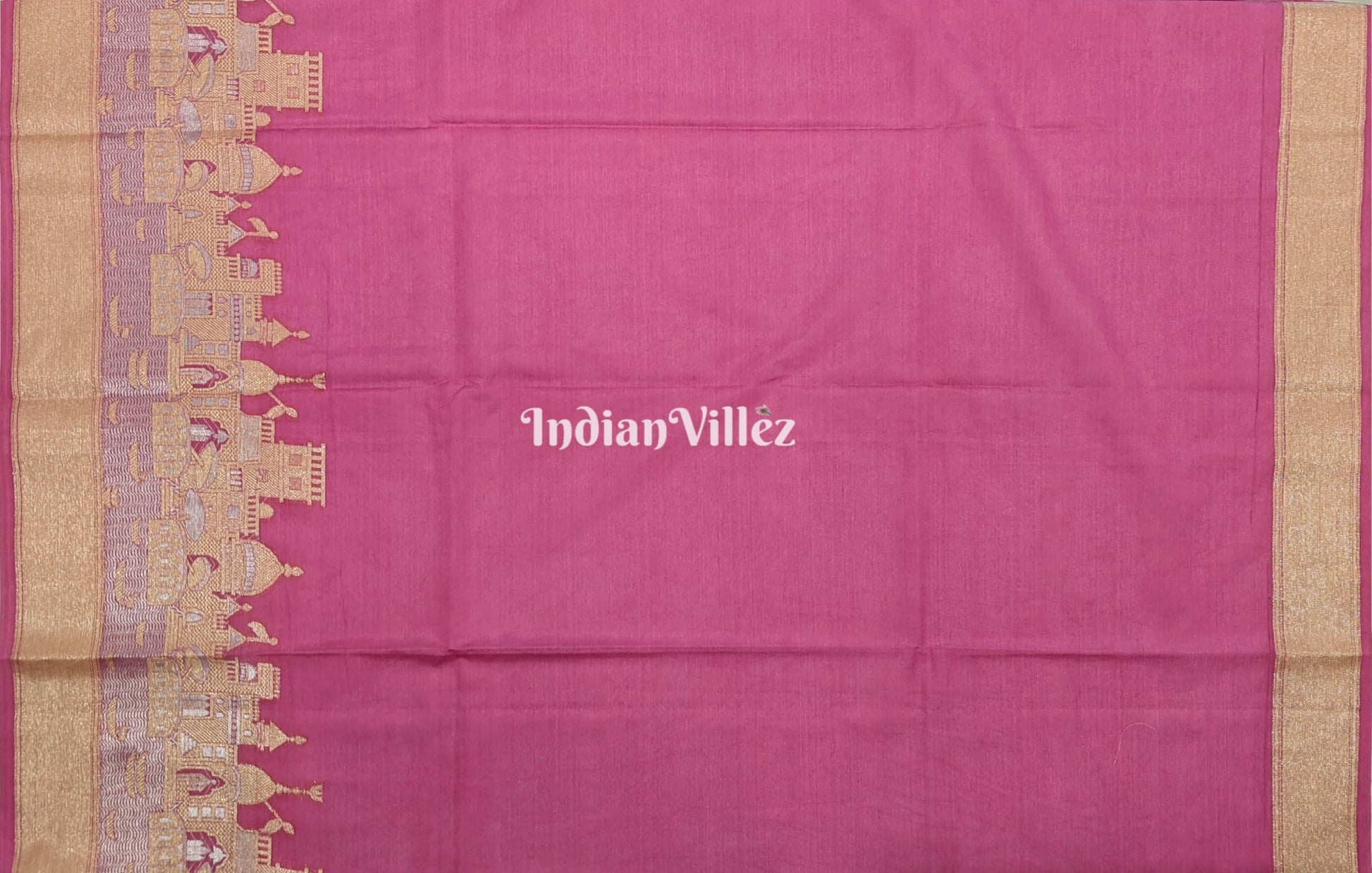 Dark Pink Zari Woven Banarasi Tissue Saree