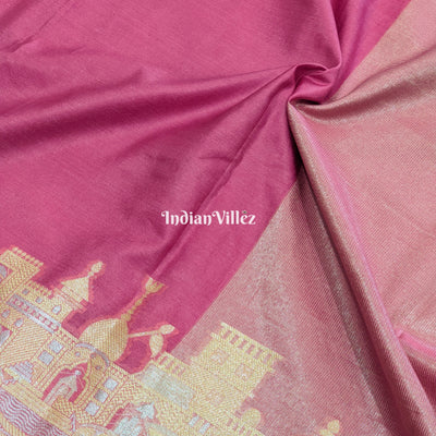 Dark Pink Zari Woven Banarasi Tissue Saree