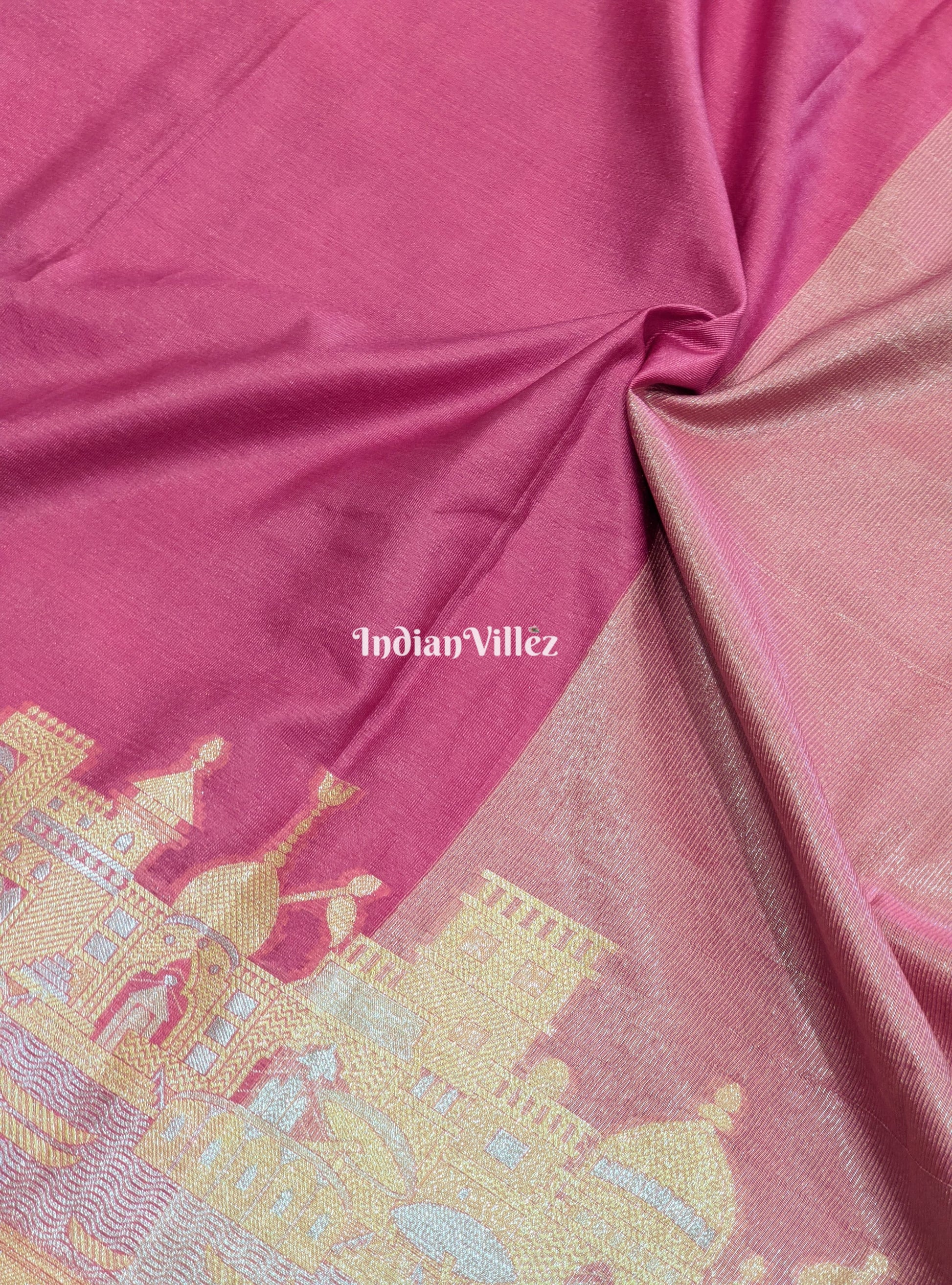 Dark Pink Zari Woven Banarasi Tissue Saree