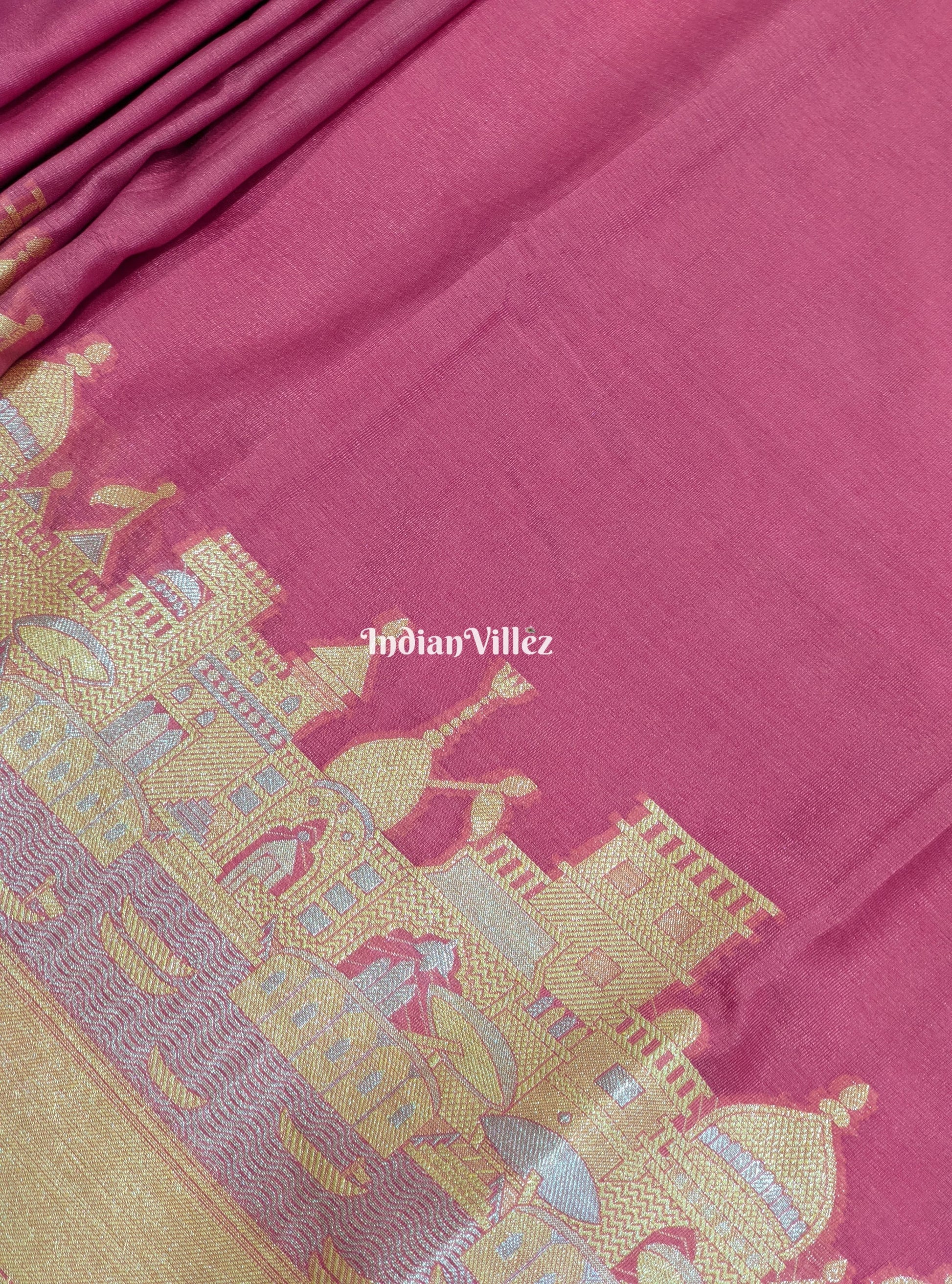 Dark Pink Zari Woven Banarasi Tissue Saree