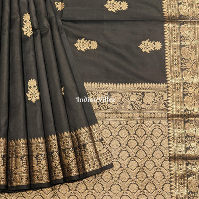 Black Banarasi Katan Saree with Golden Sunflower Design