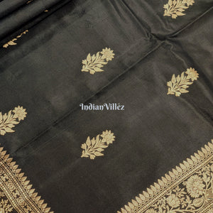 Black Banarasi Katan Saree with Golden Sunflower Design